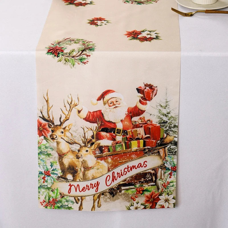Vintage Christmas Table Runner Retro Santa Claus Table Cover Christmas Decorations For Home 2025 Navidad Noel Gift New Year 2026 