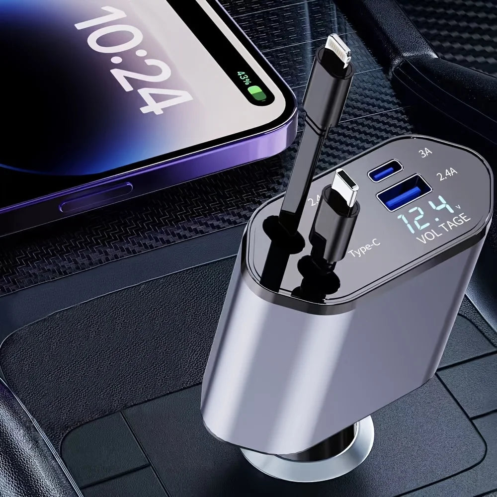 Chargeur de voiture rétractable 4-en-1 avec prise réglable