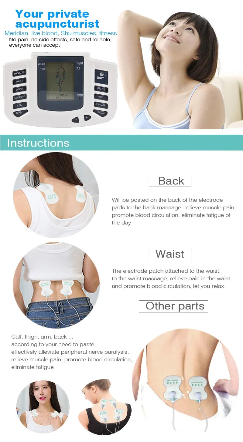 Dubbelkanalig TENS-pulsmassageapparat för kroppen med EMS-muskelstimulering