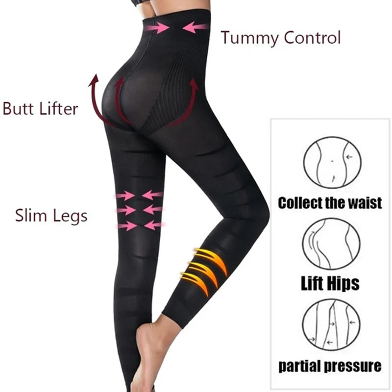 High Waist Leggings Women Sculpting Firm Control Leg Tummy Flat Skinny Slimming Tights Thigh Slimmer Footless Pants Stretchy 