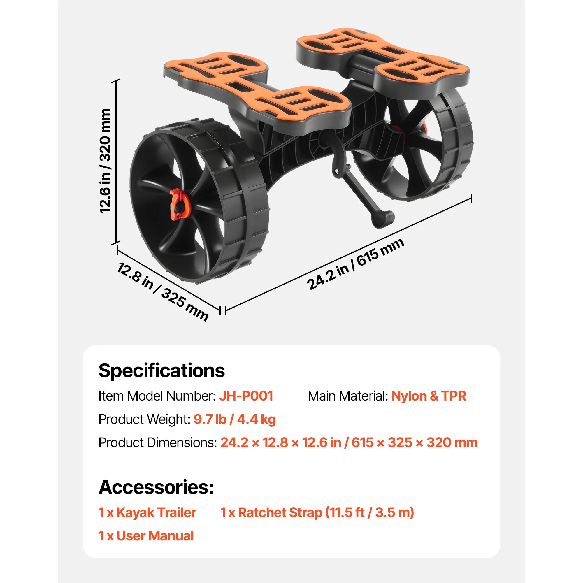 Foldable Kayak Cart with 10" Solid Tires & 300 lb Capacity