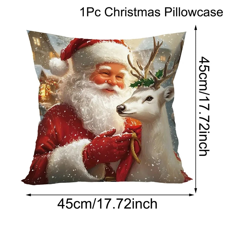 Christmas Decoration Throw Pillow Covers Santa Claus Snowman Elk Winter Holiday Decorative Pillowcases for Sofa Couch Home Decor 