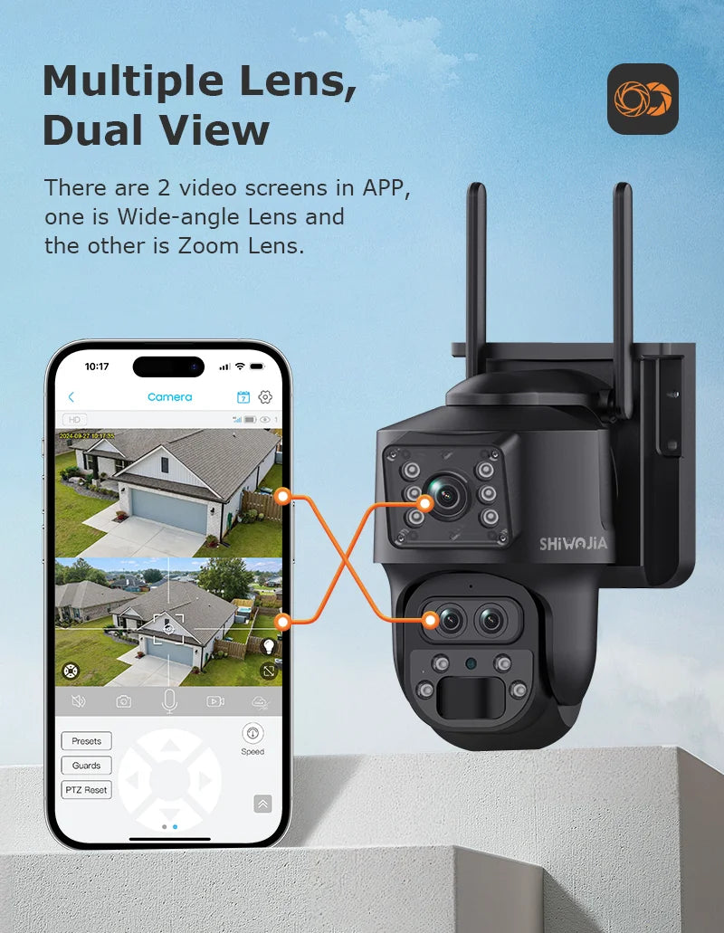 15X Zoom Solar 4G PTZ Security Camera 12MP Three-Lens 360 View