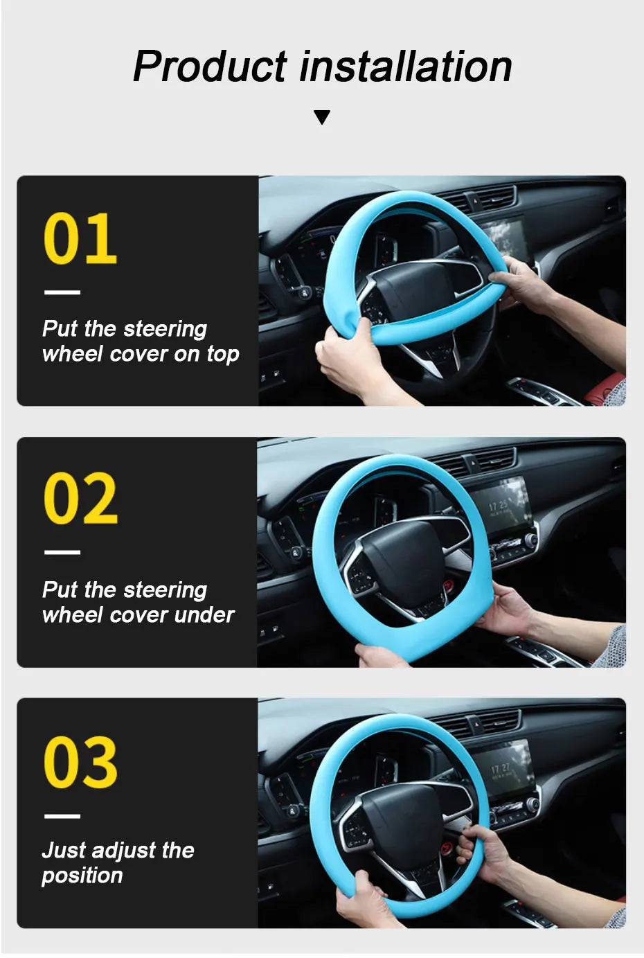 SEAMETAL Silica Gel Steering Wheel Cover Full Surrounded Elastic Car Steer Wheel Protector Anti Slip Universal for 33cm-40cm