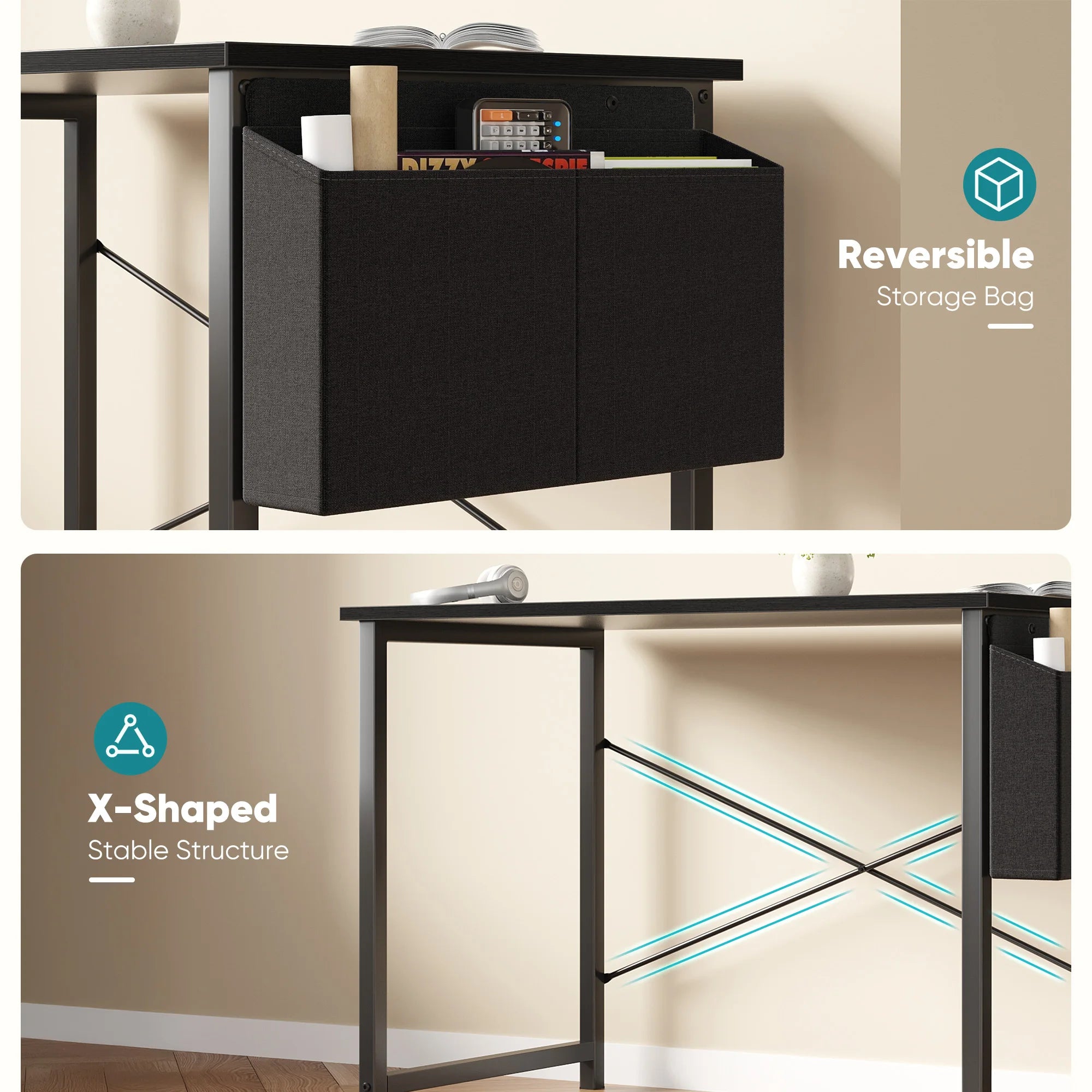 Computer Desk 31–55 Inch Writing & Gaming Table with Side Storage Bag
