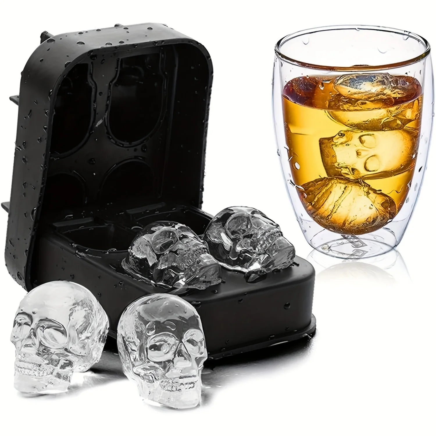 Skull Ice Ball Mold Silicone 3D Flexible Ice Cube Trays BPA Free Ice Trays For Freezer Horror Skull Head Cocktail Ice Ball Maker 