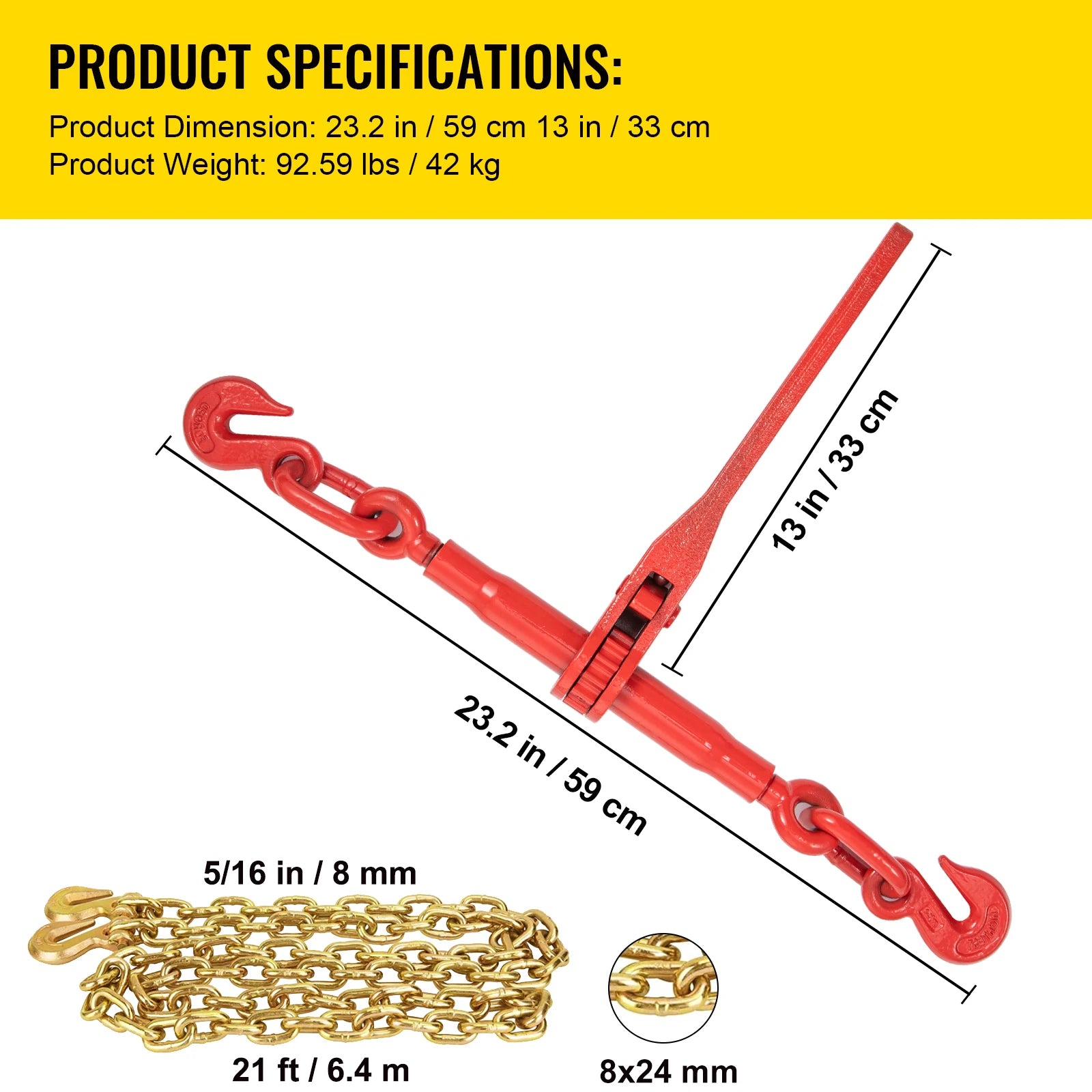 4PCS Chain Load Binder Kit 5/16" 6600 lb Tie Down with Hooks