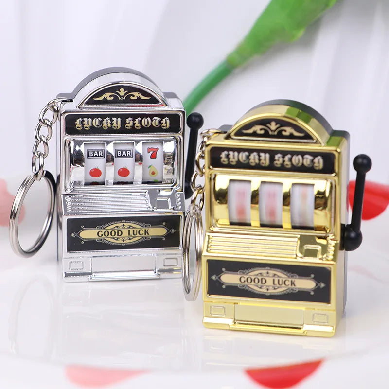 Fruit Slot Machine Keychain Lucky Charm Jackpot Keychains Mini Casino Pendant Bag Charm Novelty Gifts for Kids Adults 