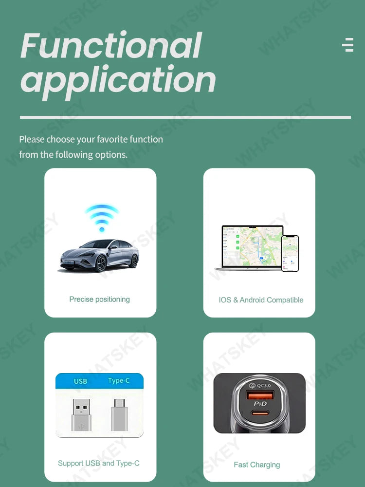Car Charge GPS Locator Tracker 30W USB Phone Charger Fast Charging Type C QC3.0 Works with iOS Find My APP,Google,Android