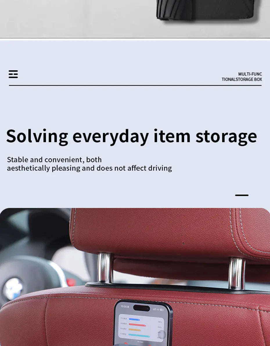 SEAMETAL Adhesive Universal Car Storage Box Multifunctional Dual-Hook Design Reserved Charging Port Car Accessories Interior
