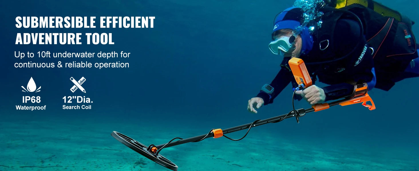 Professional Waterproof Metal Detector with 12" Coil & 7 Modes