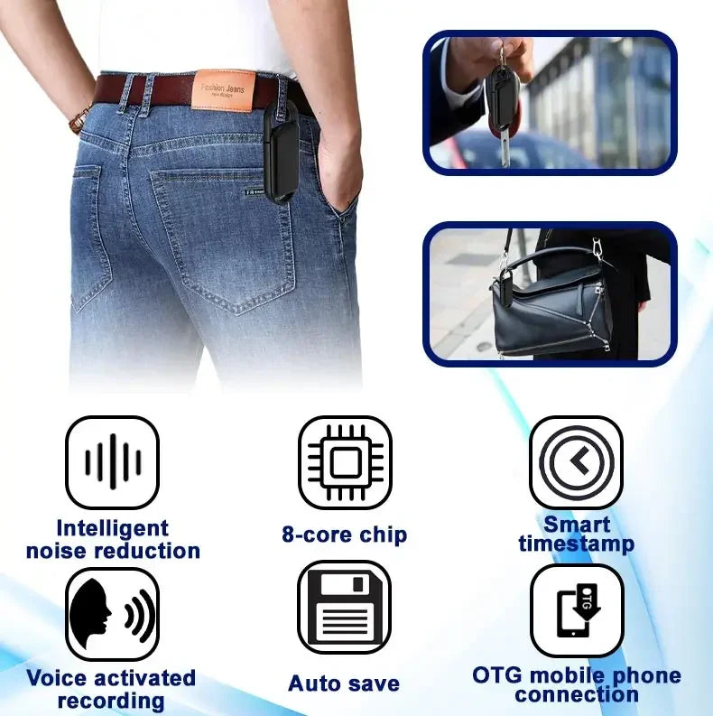 Mini Voice Activated Recorder Digital Audio Recording Keychain Device Wearable Sound Professional Micro Dictaphone 