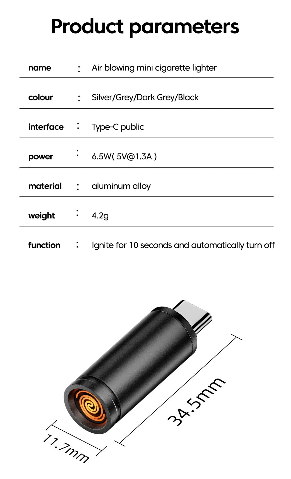 Type-C Mobile Cigarette Lighter Air Blowing Cigarette Lighter Outdoor Safety Portable Mini Cigarette Lighting Artifact 