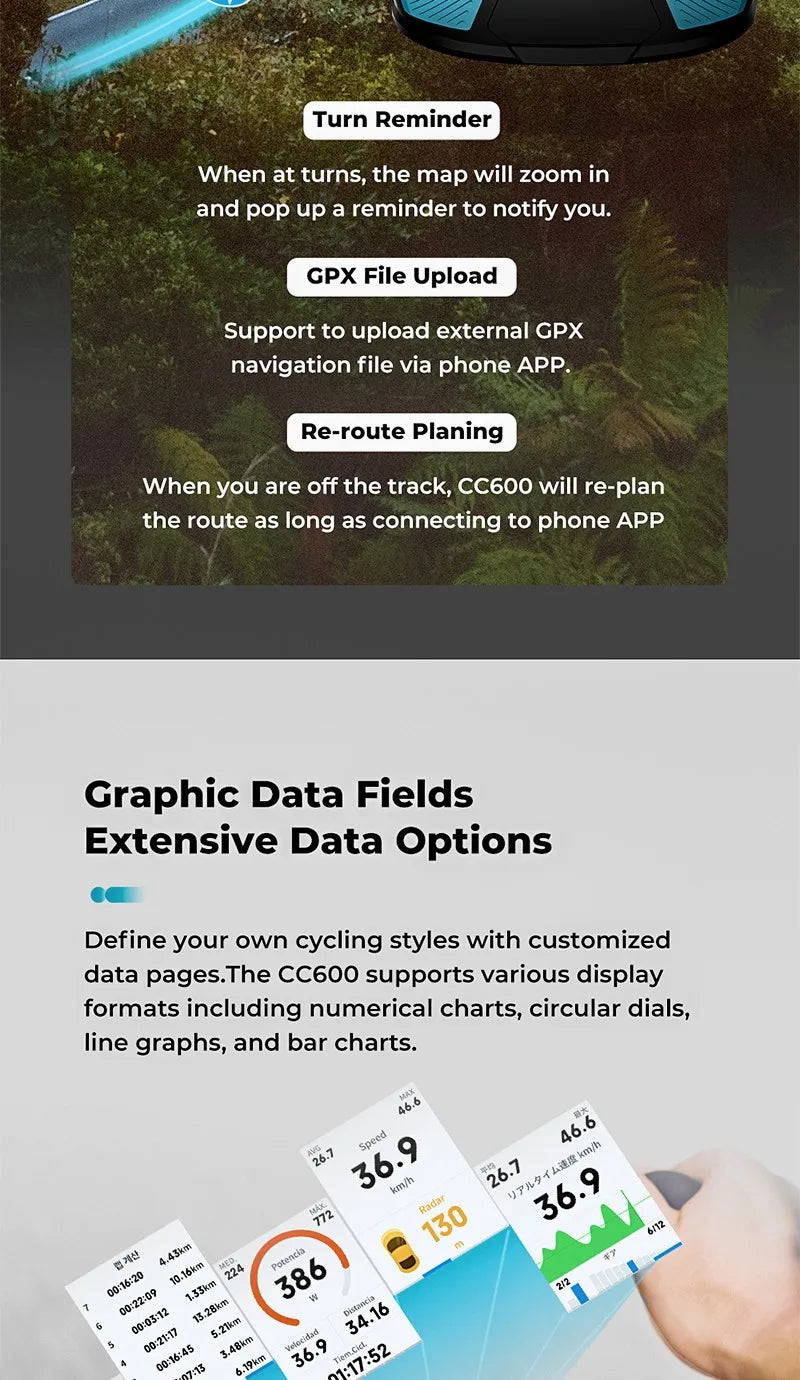 GEOID CC600 Color Screen Bike Computer Smart Navigation GPS Wireless Bicycle Speedometer WIFI ANT+ 11 Languages Cycling Odometer 