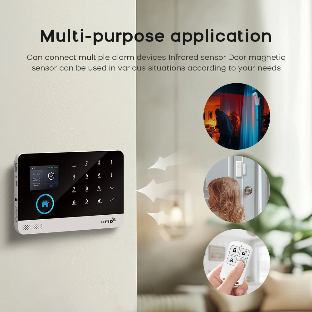 PGST WiFi GSM 2G Tuya Smart Life Home Alarm Security System Kit Alexa Automation Alarm Security Protection Door Motion Detector 