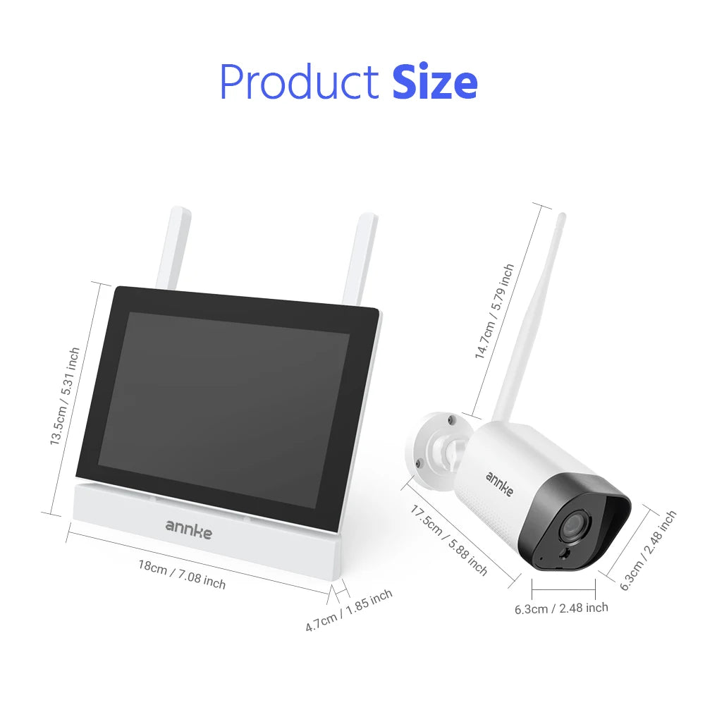 3MP Wireless Security Camera System with 7" Touch Screen, 4CH NVR and 2 Outdoor Cameras