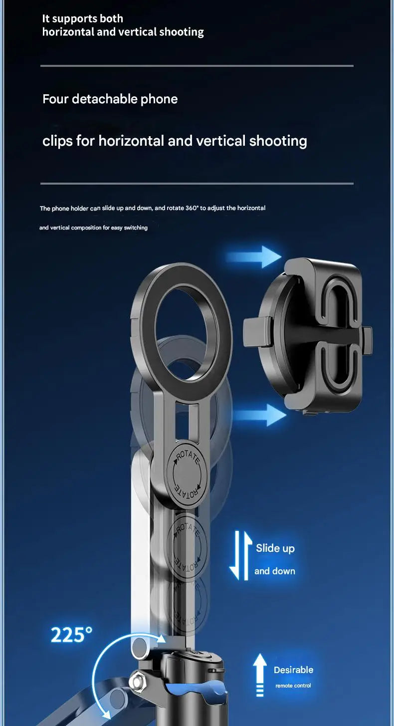 Upgraded Multi-Function Foldable Magnetic Phone Holder Selfie Stick, DSLR-Style Rotation Tripod Portable Remote ControlUpgraded 