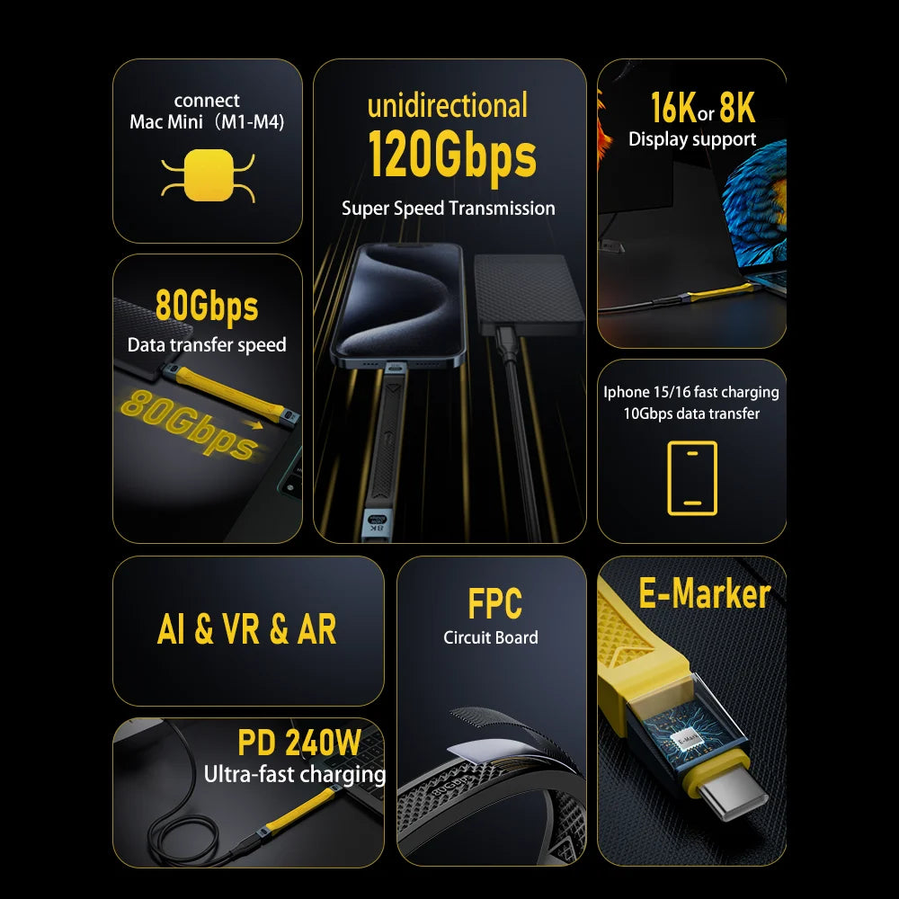 Cabo USB-C curto, 13 cm