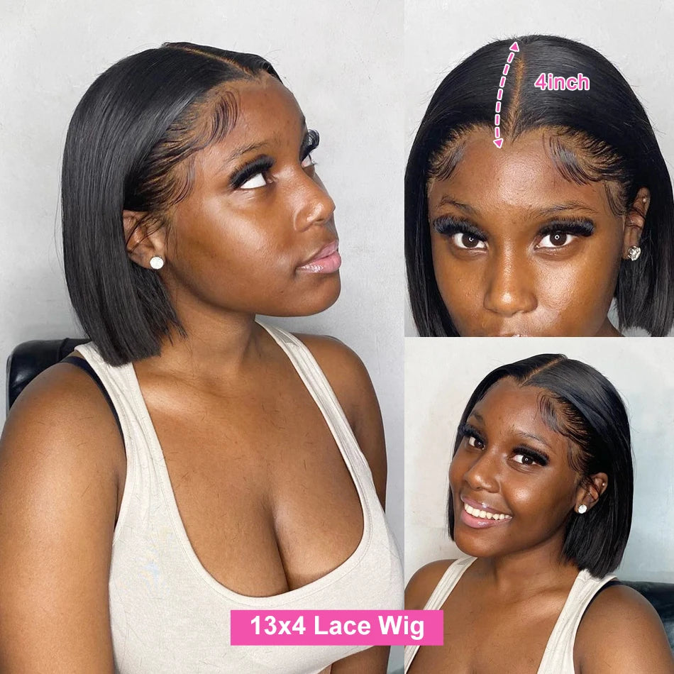 Short Straight Bob Wig Human Hair with Transparent Lace