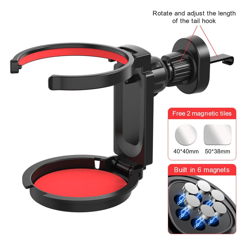 SEAMETAL 2 in 1 Car Phone Holder with Foldable Cup Holder 360-Degree Rotation Air Vent Magnetic Phone Mount Stable Drink Holder