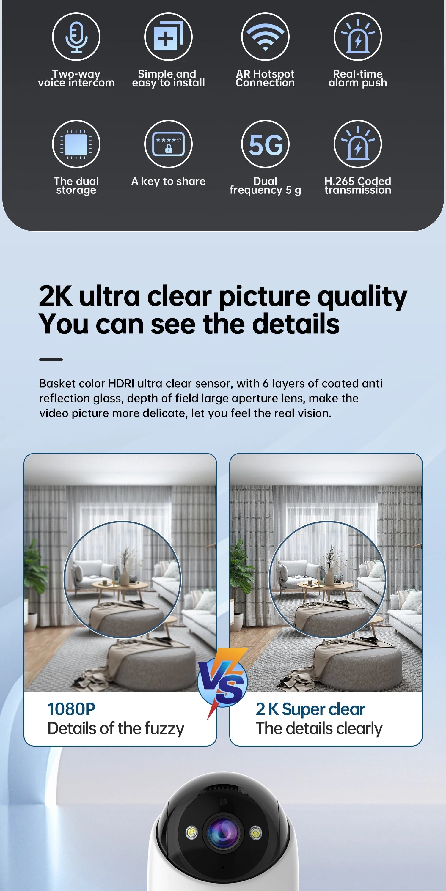 Lenovo 5MP WiFi Camera Smart Home Indoor IP Camera Full Color Night Auto Tracking Security CCTV Surveillance Baby Monitor 