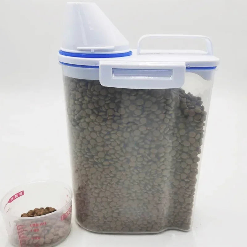 1.5kg/2kg Dog Cat Food Pail Plastic Storage Tank with Measuring Cup Container Moisture-proof Sealed Jar Pet Supplies Accessories 