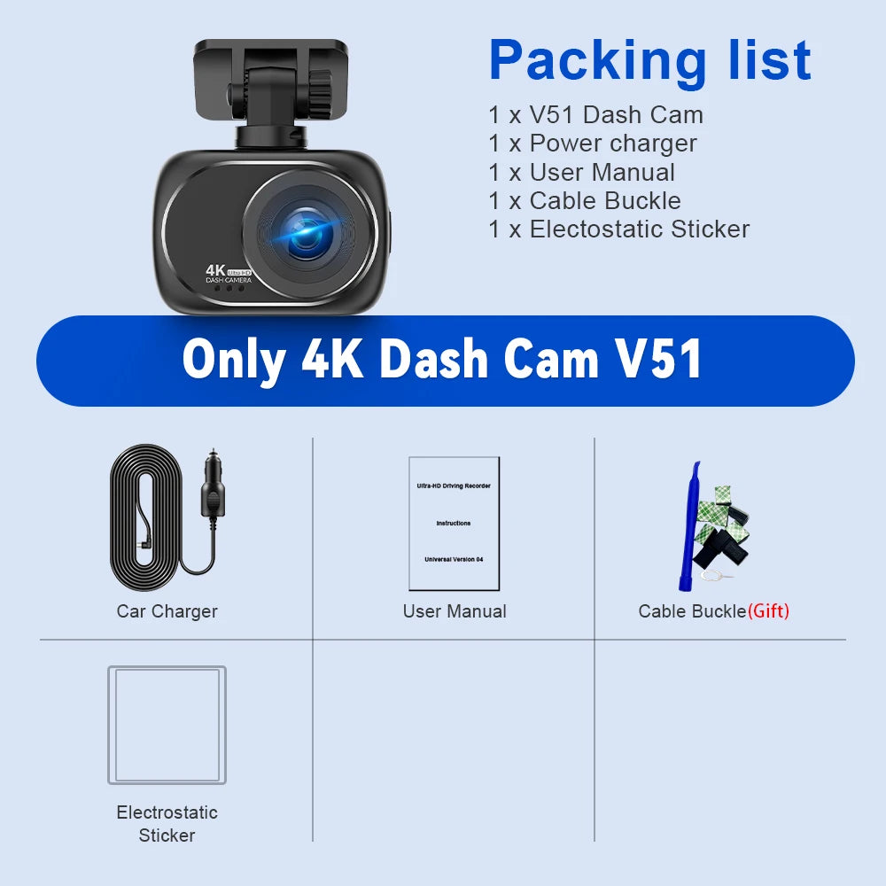 Soam 4K+4K Dash Cam Front and Rear Built-in WiFi 170°Wide Angle 2" IPS Screen Night Vision WDR 24H Parking Mode Mini Black Box