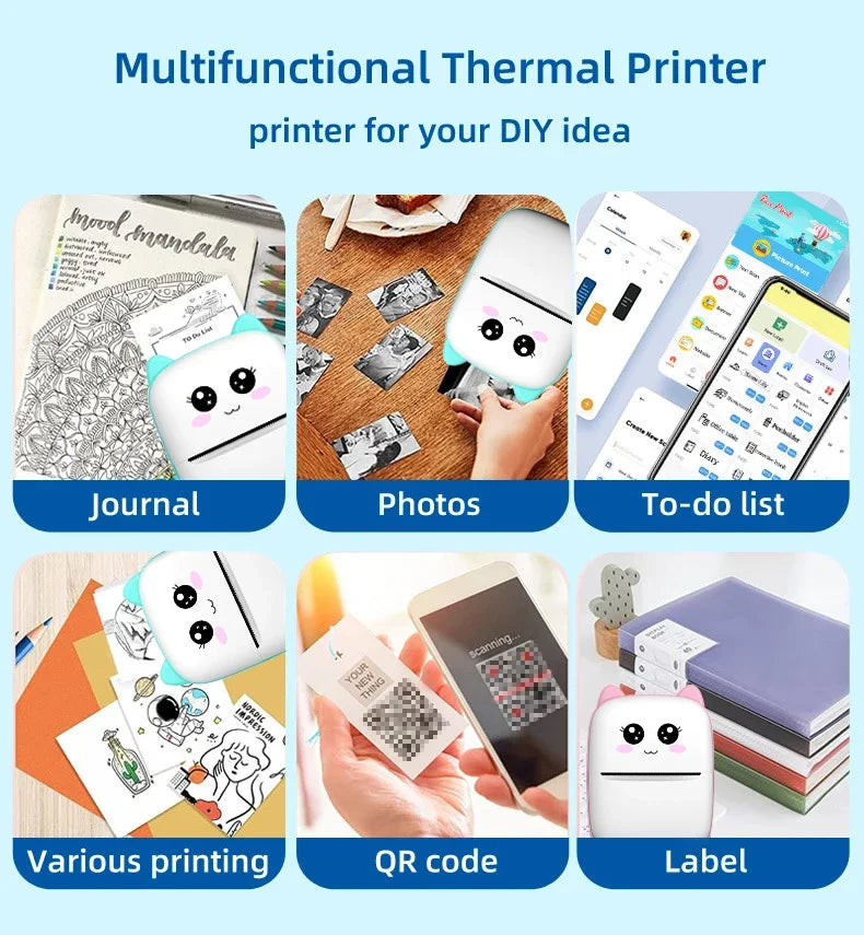 Portable thermal printer mini cat print photo pocket thermal label printer 58mm printing wireless Bluetooth Android iOS printers 