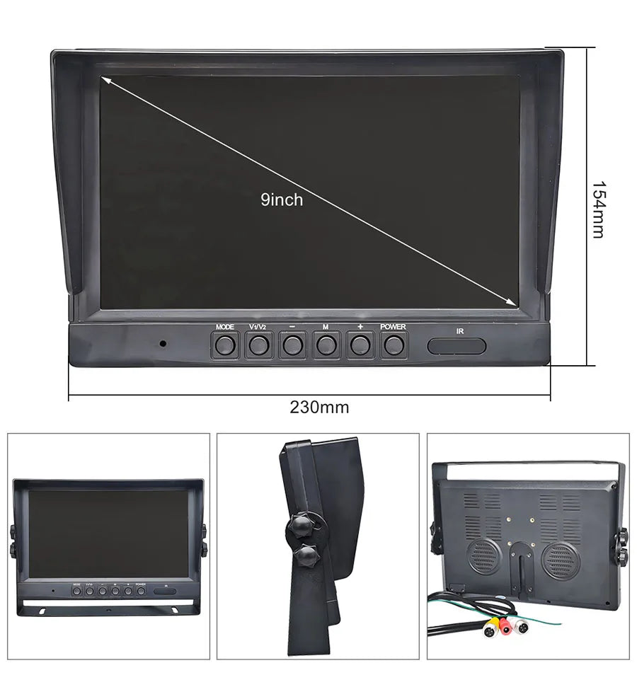 DIYSECUR 9-Zoll AHD IPS LCD HD Monitor Rückfahrbildschirm Auto Monitor Max Unterstützung 1080P AHD CVBS Auto-Kamera 4PIN Videoeingang