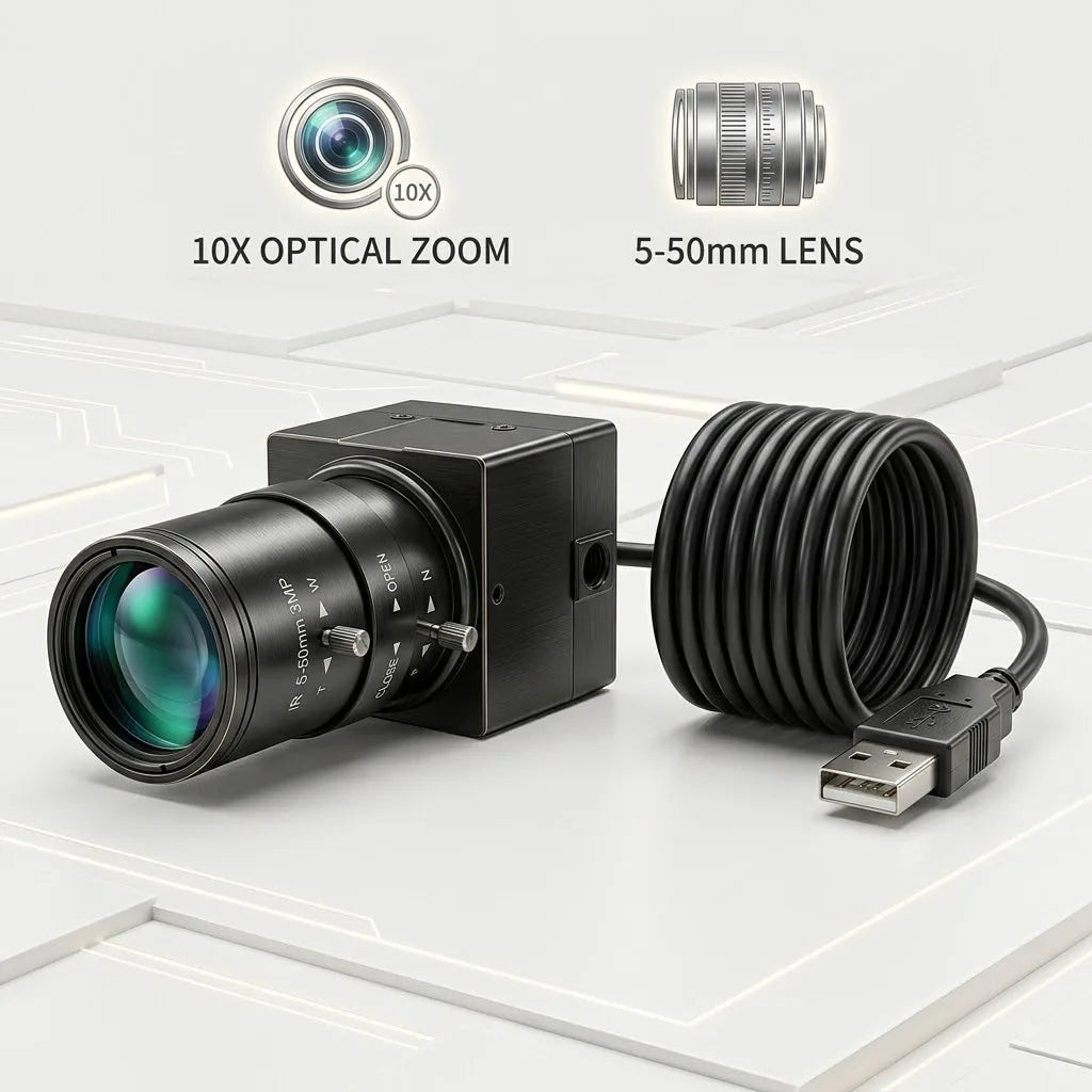 Caméra USB industrielle avec options d’objectif à zoom manuel