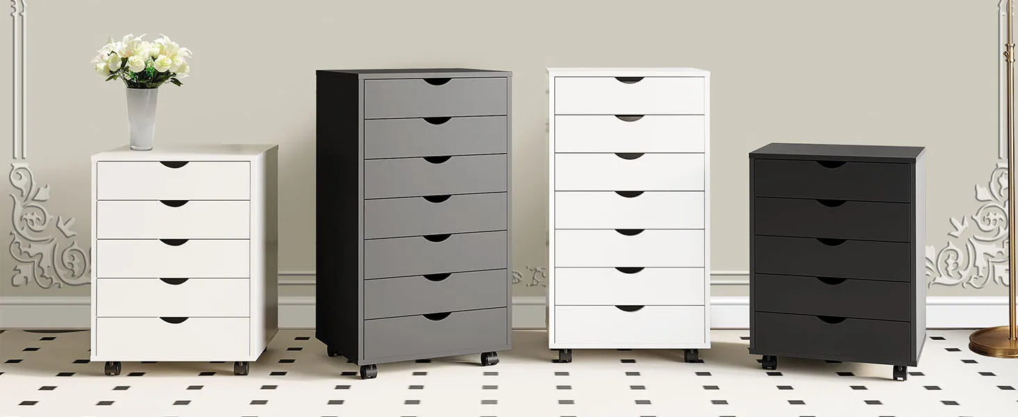 5 Drawer Rolling Nightstand Cabinet with Waterproof Top Surface