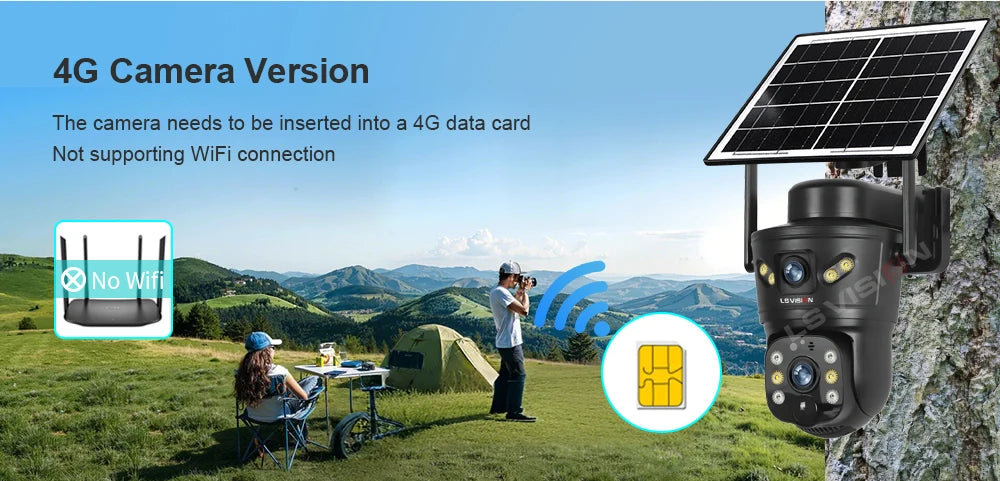 Solar Security Camera 8MP Dual Lens 4G/WiFi PTZ with Night Vision