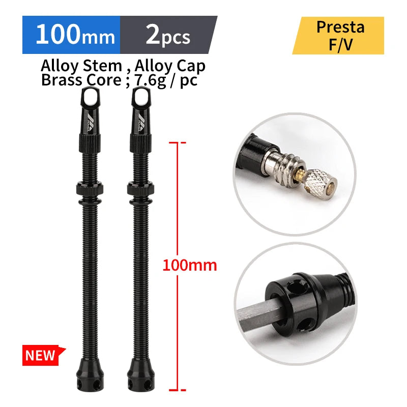 Válvulas Tubeless Presta MANA — Par, 40–100 mm