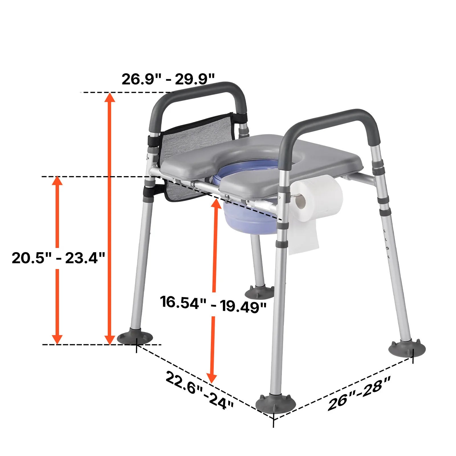 Bedside Commode Chair 500 lbs 4-in-1 with Padded Seat and Detachable 5L Bucket