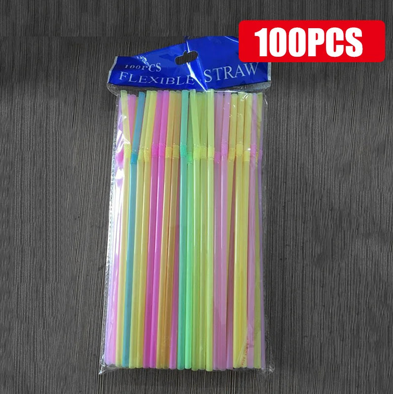 50-1000Pcs Drinking Straws Colorful & Black rietjes Flexible Wedding Party Supplies Drinking Straws Kitchen Wholesale 