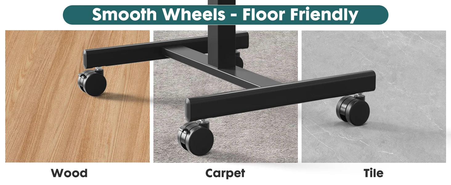 Adjustable Mobile Standing Desk with Wheels for Laptop Work