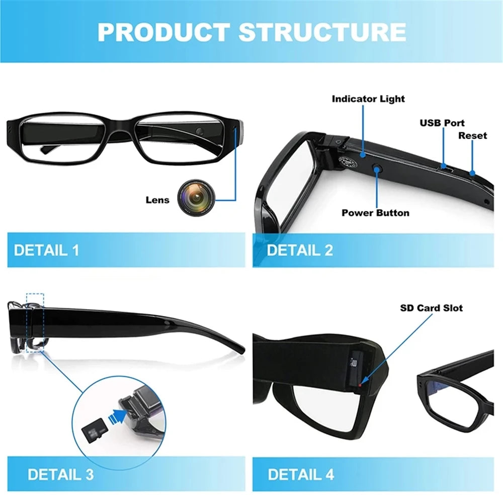 1080P HD Mini Camera Smart Glasses Driving Bike Portable VCR Camera Glasses Sports Camera Glasses Conference Process, Driving Spy-shop.com