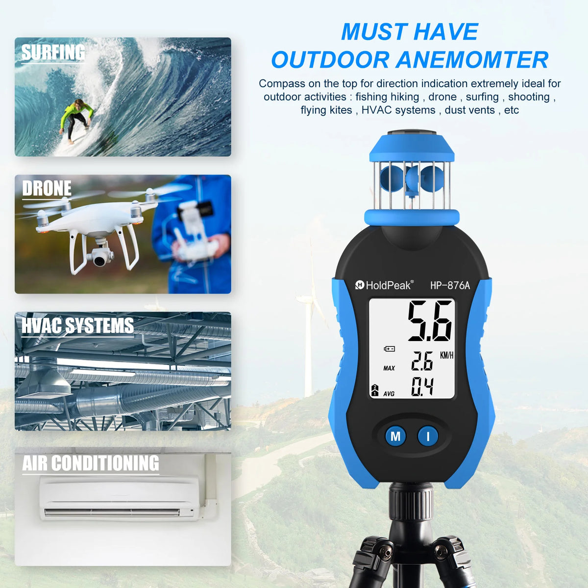Anemometru cu cupă BT-876A cu busolă