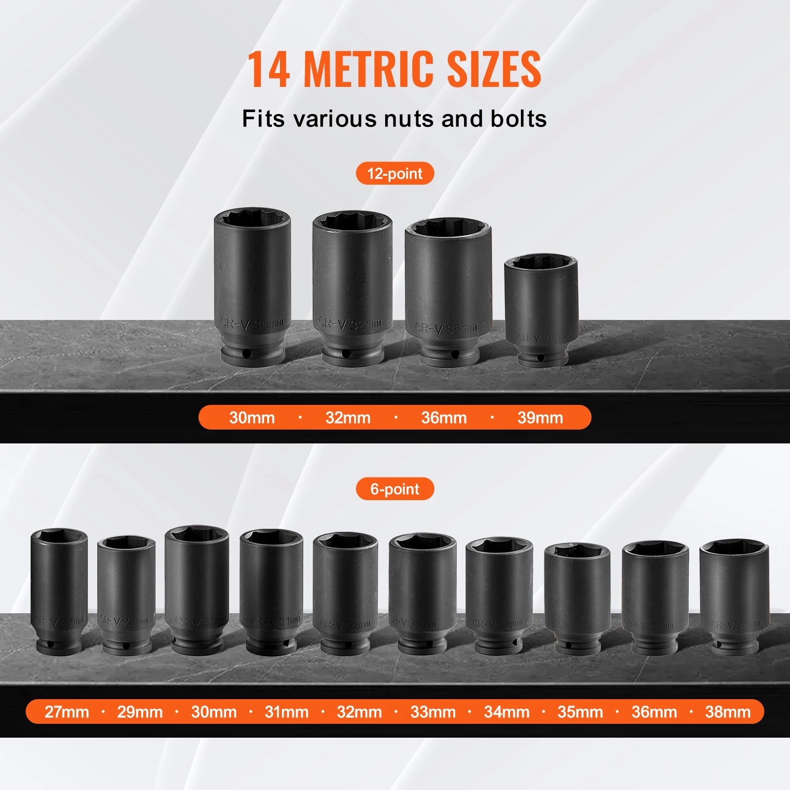 SucceBuy Axle Nut Impact Socket Set Drive Deep 6-Point 8-Piece SAE Spindle Nut Socket Set CR-MO Heat Treated Large Socket Set
