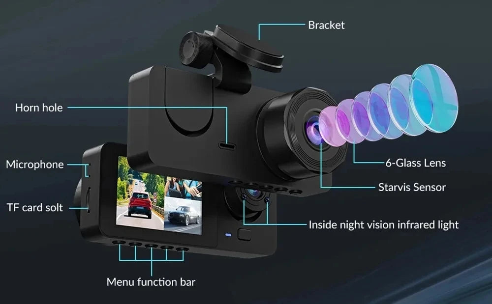 4K Dash Cam 3-Channel Front and Rear Recorder with WiFi App