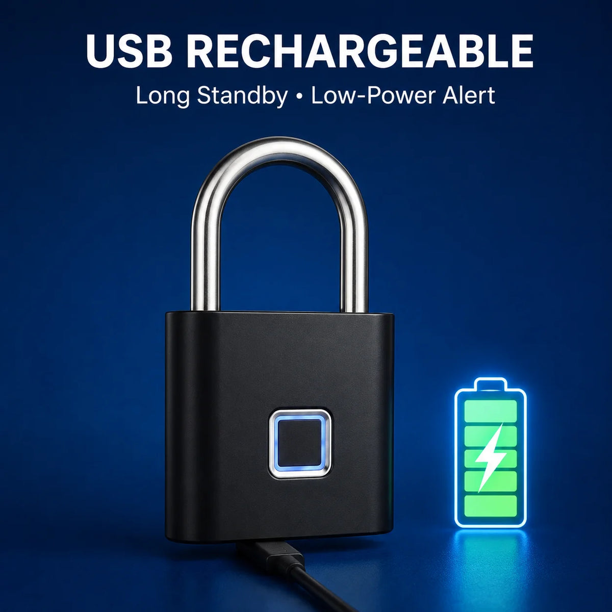 Fingerprint Padlock, Built-in Rechargeable Battery, Outdoor Waterproof, Easy to Use