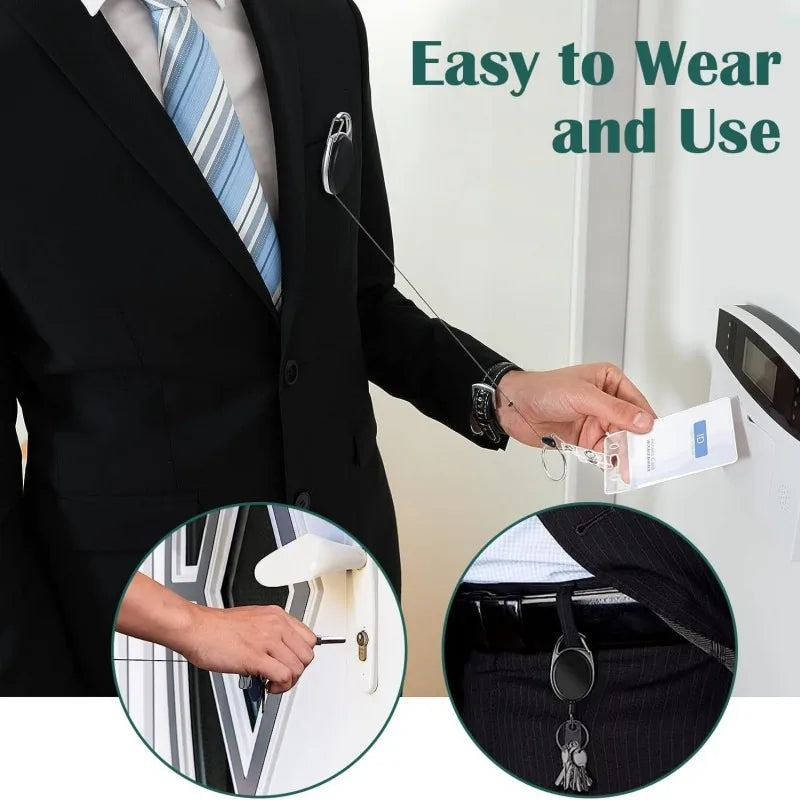 Retractable Badge Reel Holders, Metal Heavy Duty With Carabiner Belt Clip And Key Ring For ID Card Name Holder And Keychain 