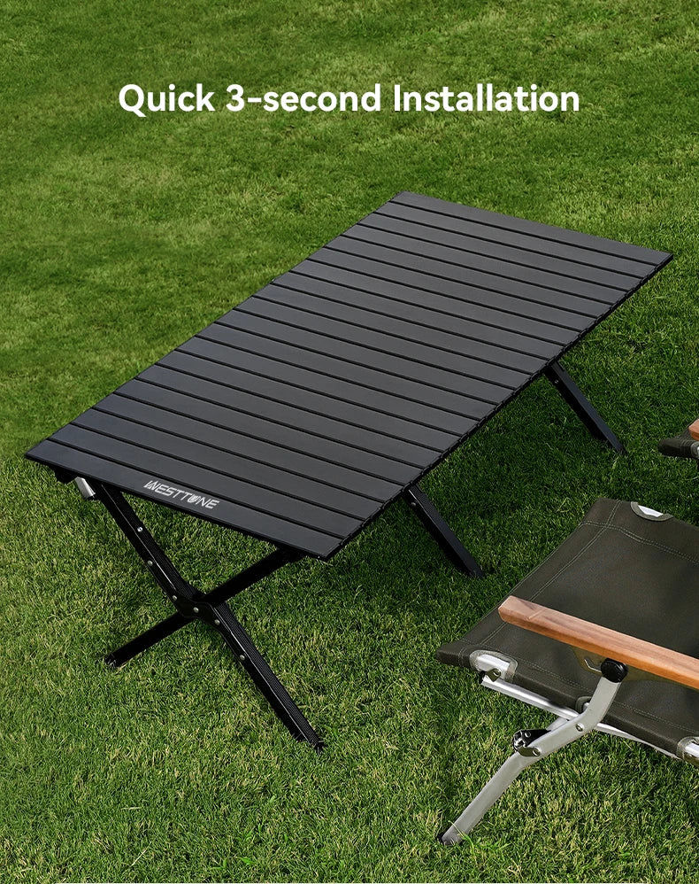 Aluminum Folding Camping Table for 6, Roll-Up Outdoor Use