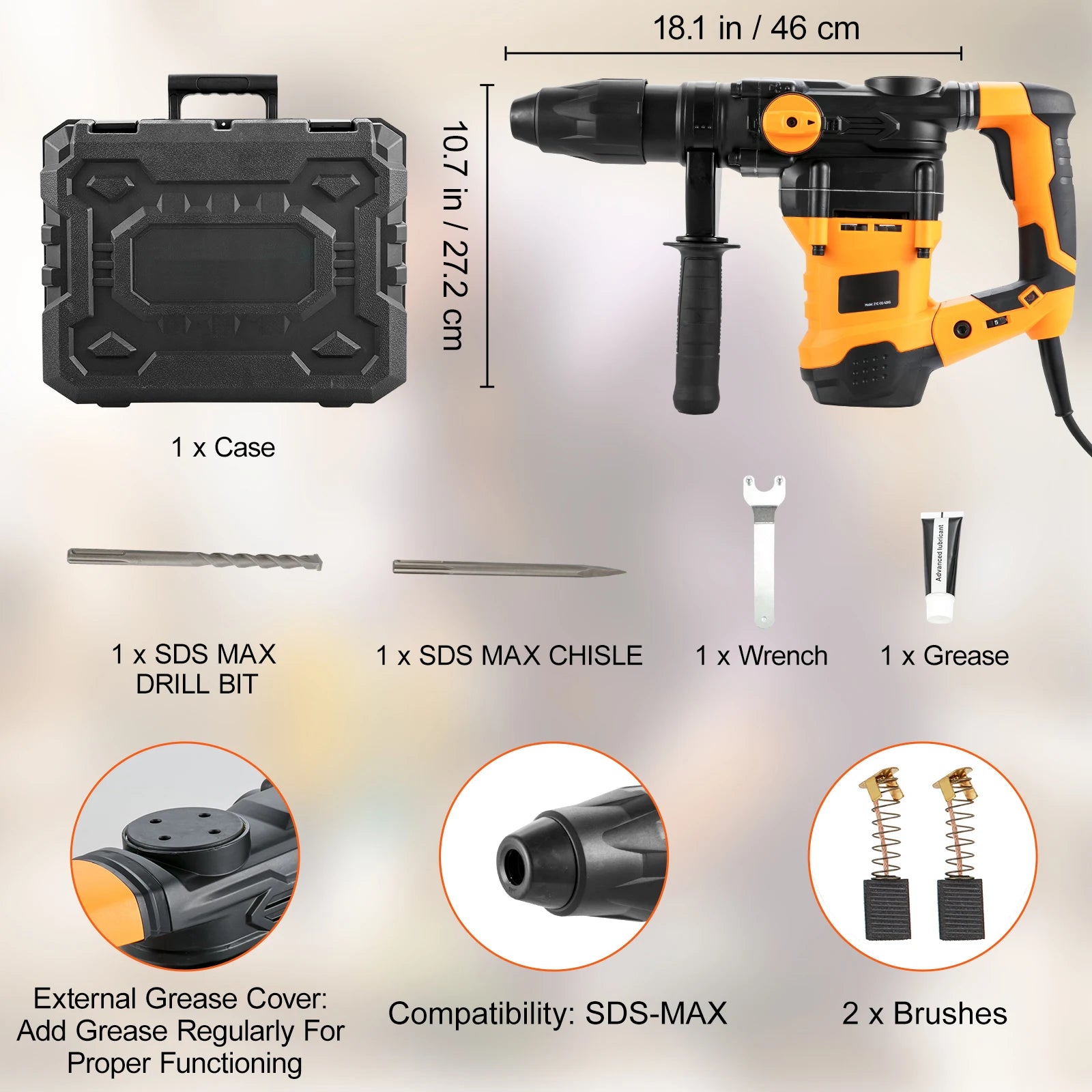 1600W Rotary Hammer Drill SDS Max 42mm 3 Mode Concrete Breaker