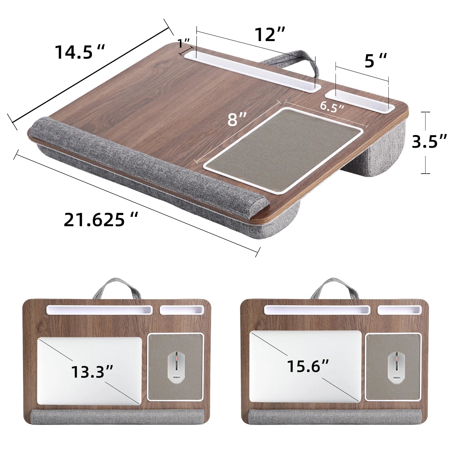 Bamboo Laptop Desk with Mouse Pad & Anti-Slip Grooves