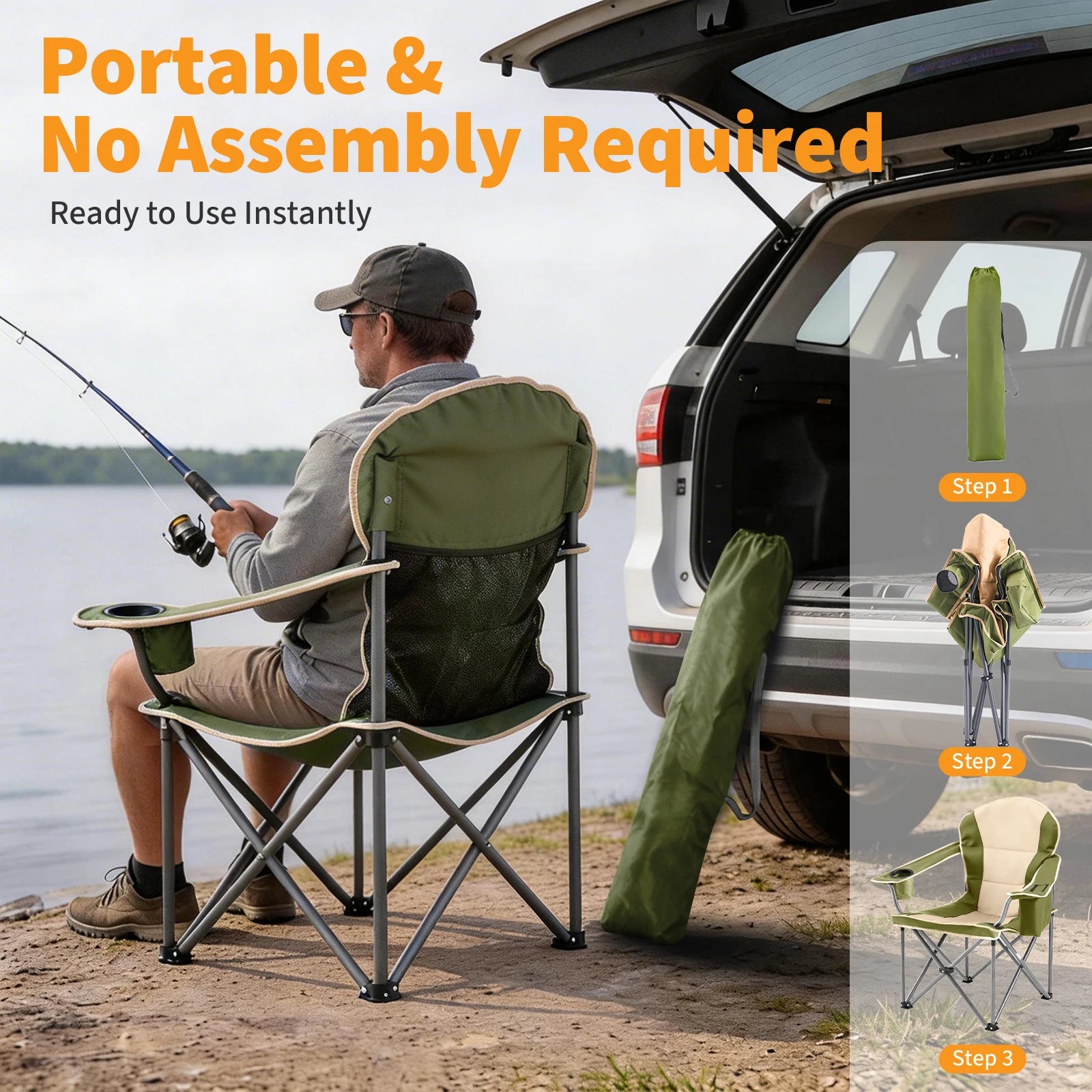 Oversized Heavy Duty Camping Chair 450lbs Folding Chair with Storage