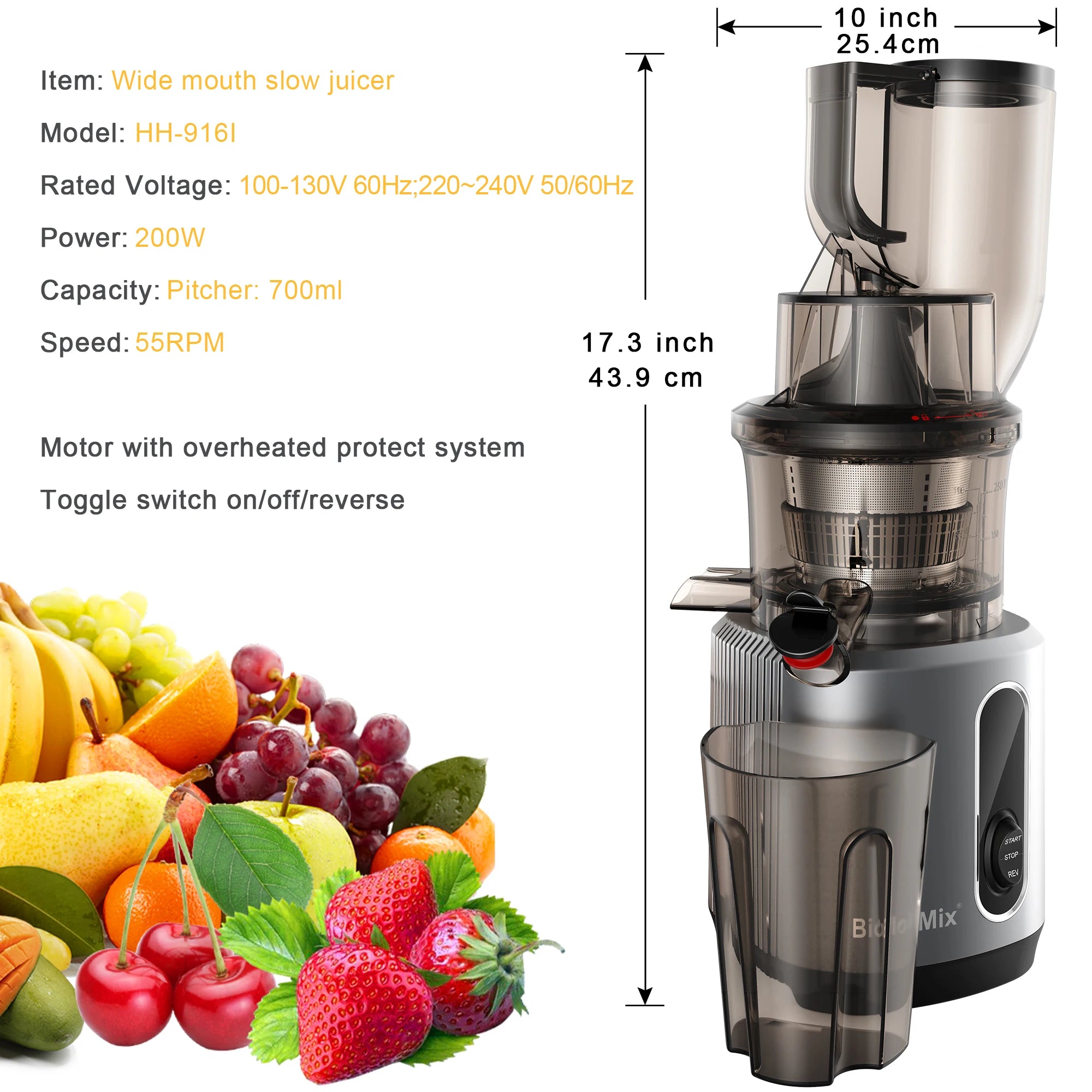 Cold Press Juicer with 75mm Feed Chute and 200W Motor