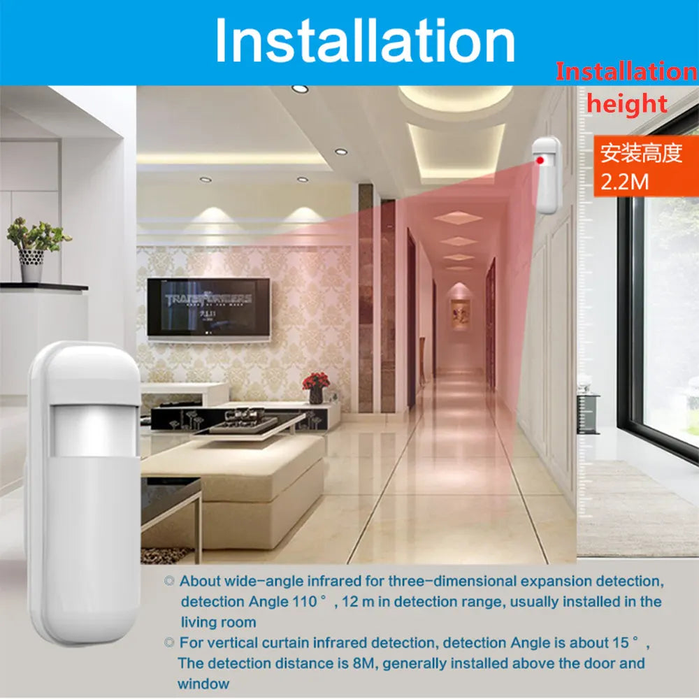 433MHZ PIR Sensor Home Alarm Motion Alarm Security System Wireless Connecting to The Alarm Host Battery Operated 