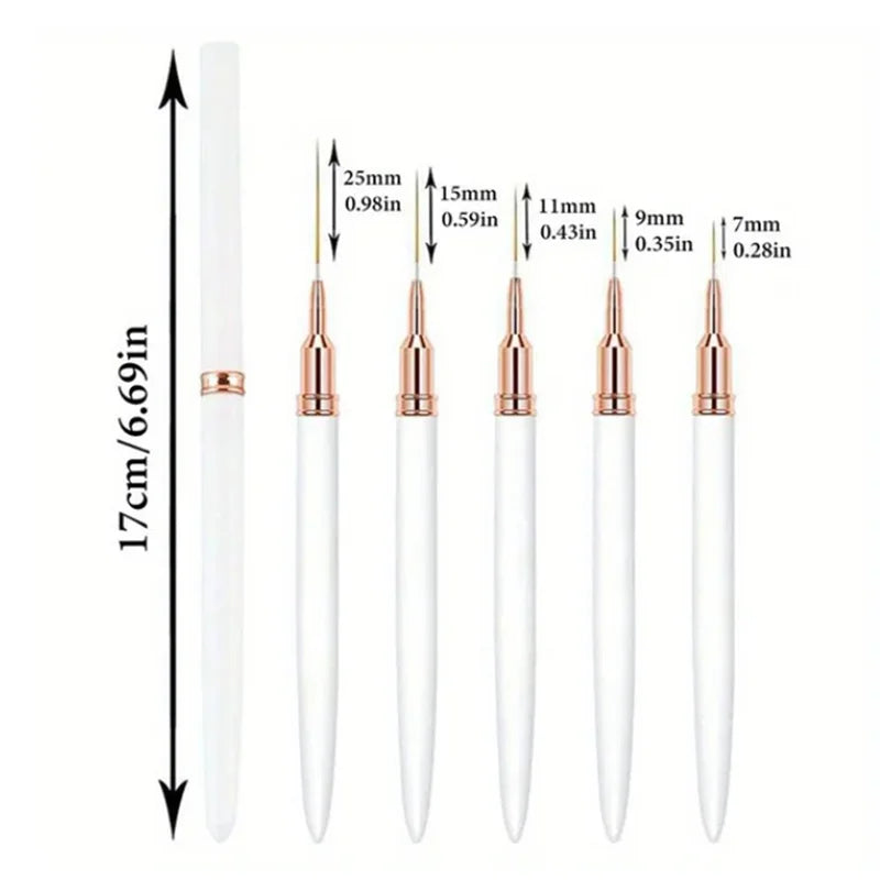 5Pcs/Set Nail Art Liner Brushes Set Elongated Lines Striping Drawing UV Gel Painting Nail Design Pen Professional Manicure Tool 