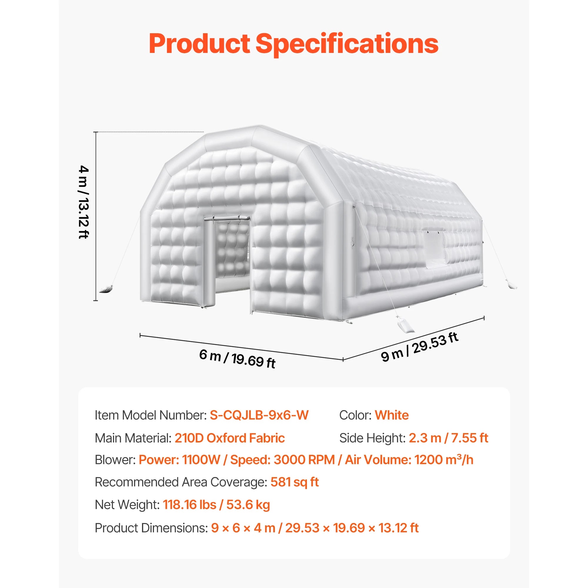Inflatable Party Tent with Blower and Sandbags